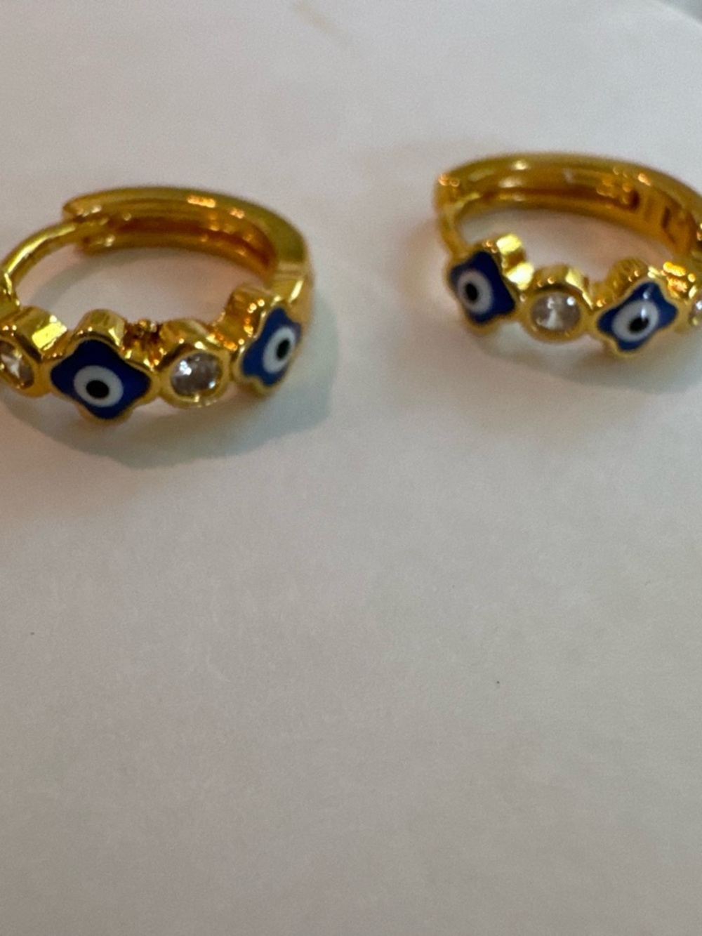Gold-Tone Blue Evil Eye Huggie Hoop Earrings